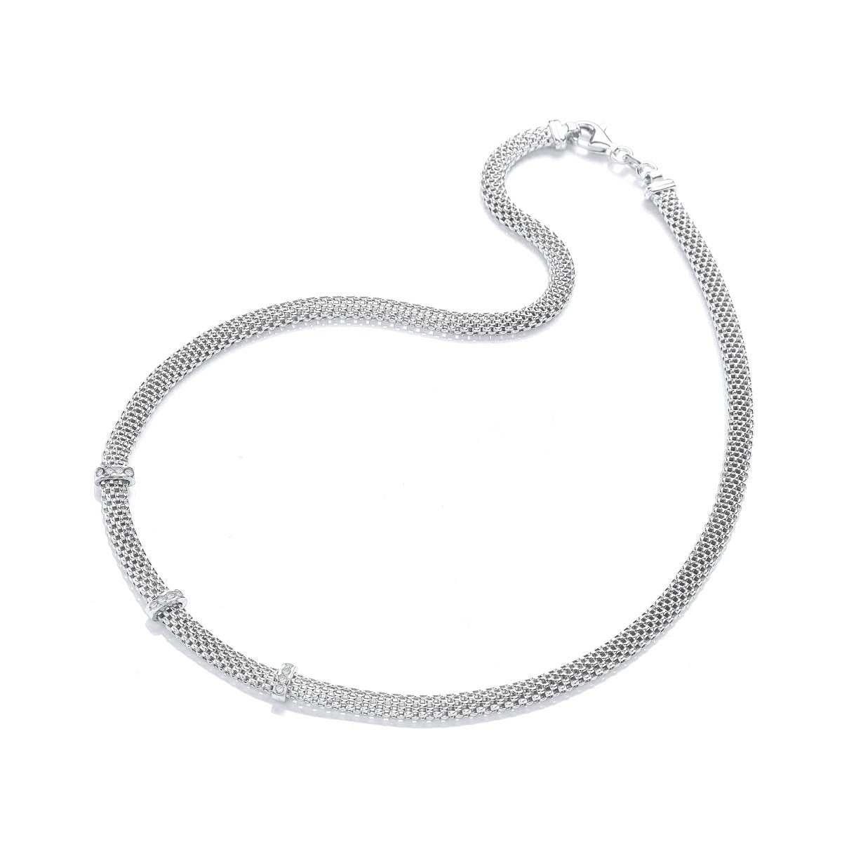 Sterling Silver Mesh and CZ Bar Necklace - Samuel Perry