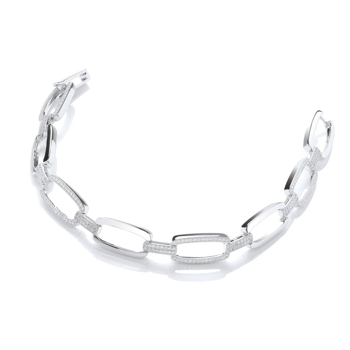 Sterling Silver Micro Pave CZ Paperclip Bracelet - Samuel Perry