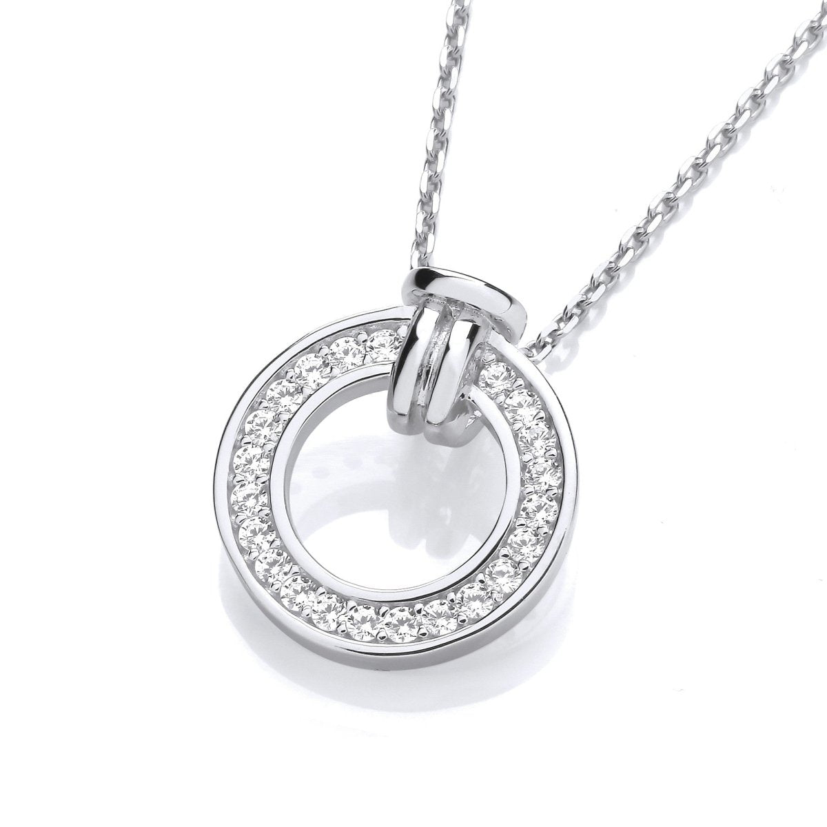 Sterling Silver Modern Circle CZ Necklace - Samuel Perry
