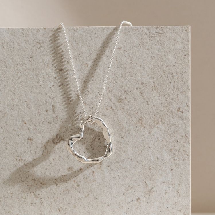 Sterling Silver Molten Heart Necklace - Large - Samuel Perry