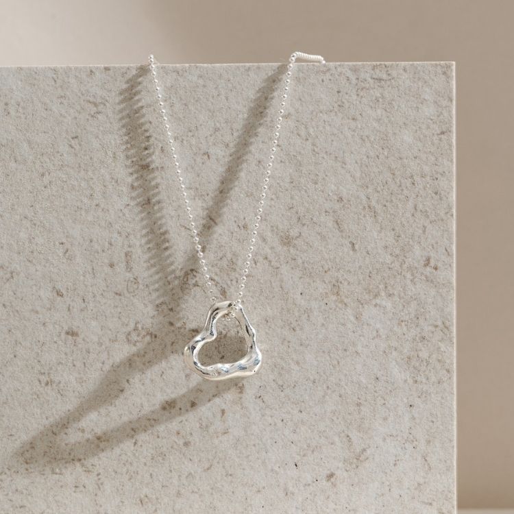 Sterling Silver Molten Heart Necklace - Small - Samuel Perry