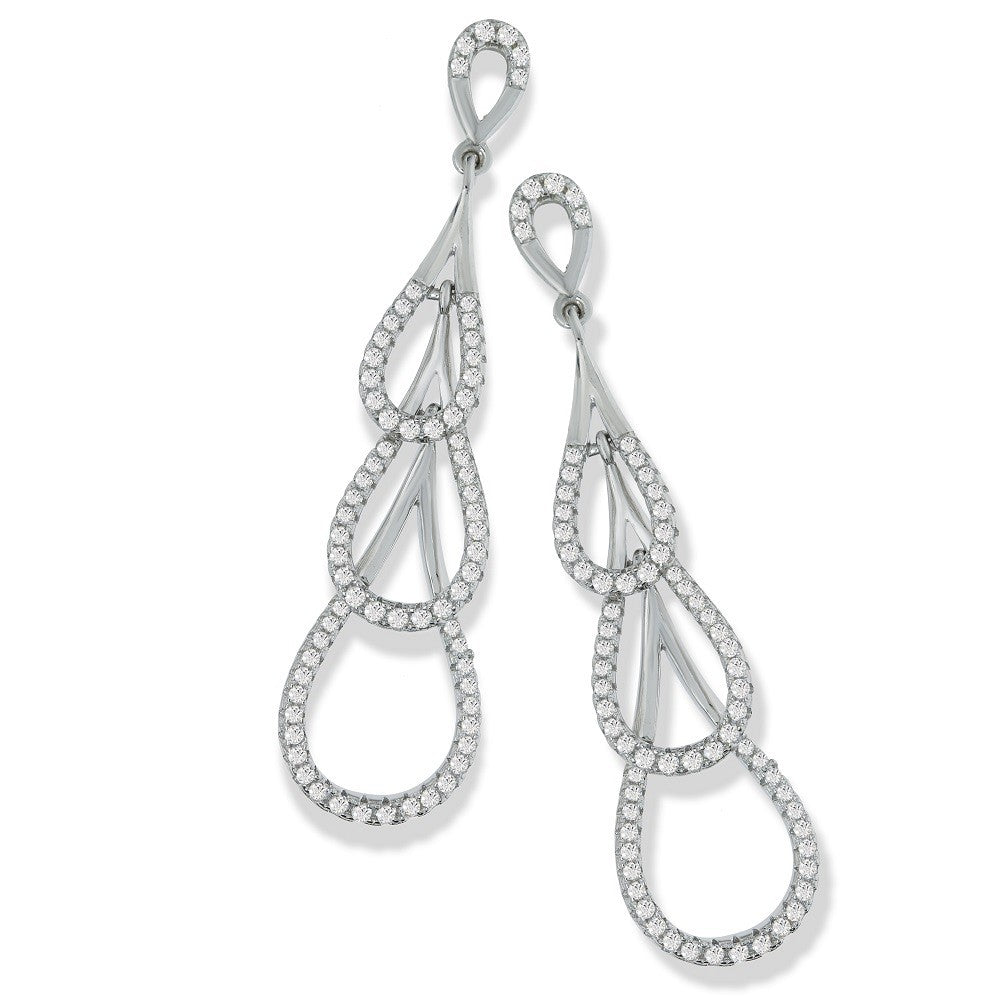 Sterling Silver Multi Drop Teardrop CZ Stud Earrings - Samuel Perry