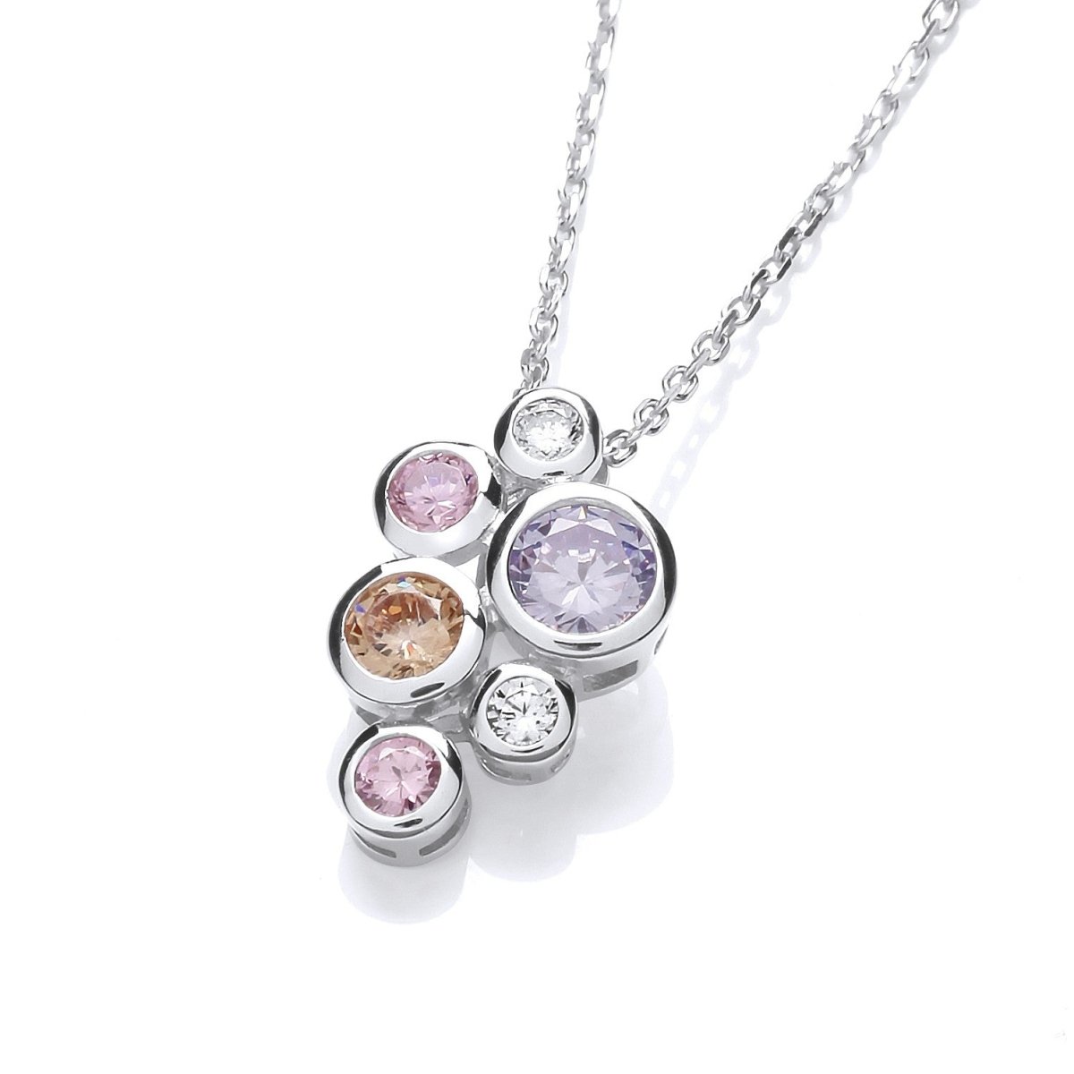 Sterling Silver Multicoloured Bubble CZ Necklace - Samuel Perry