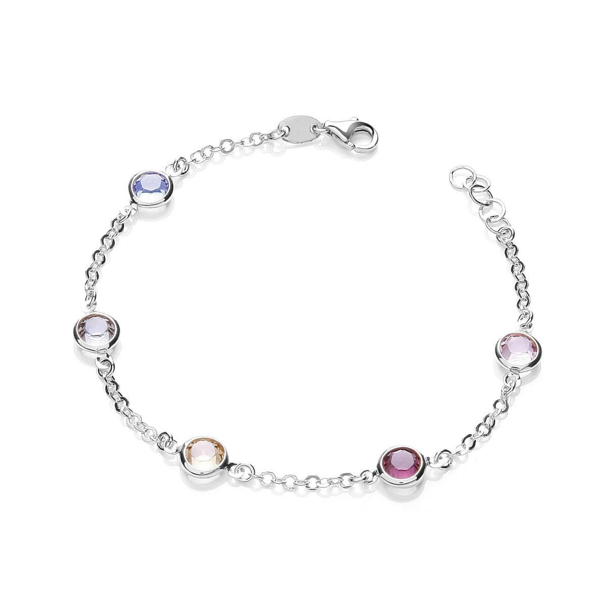 Sterling Silver Multicoloured CZ Rubover Bracelet - Samuel Perry