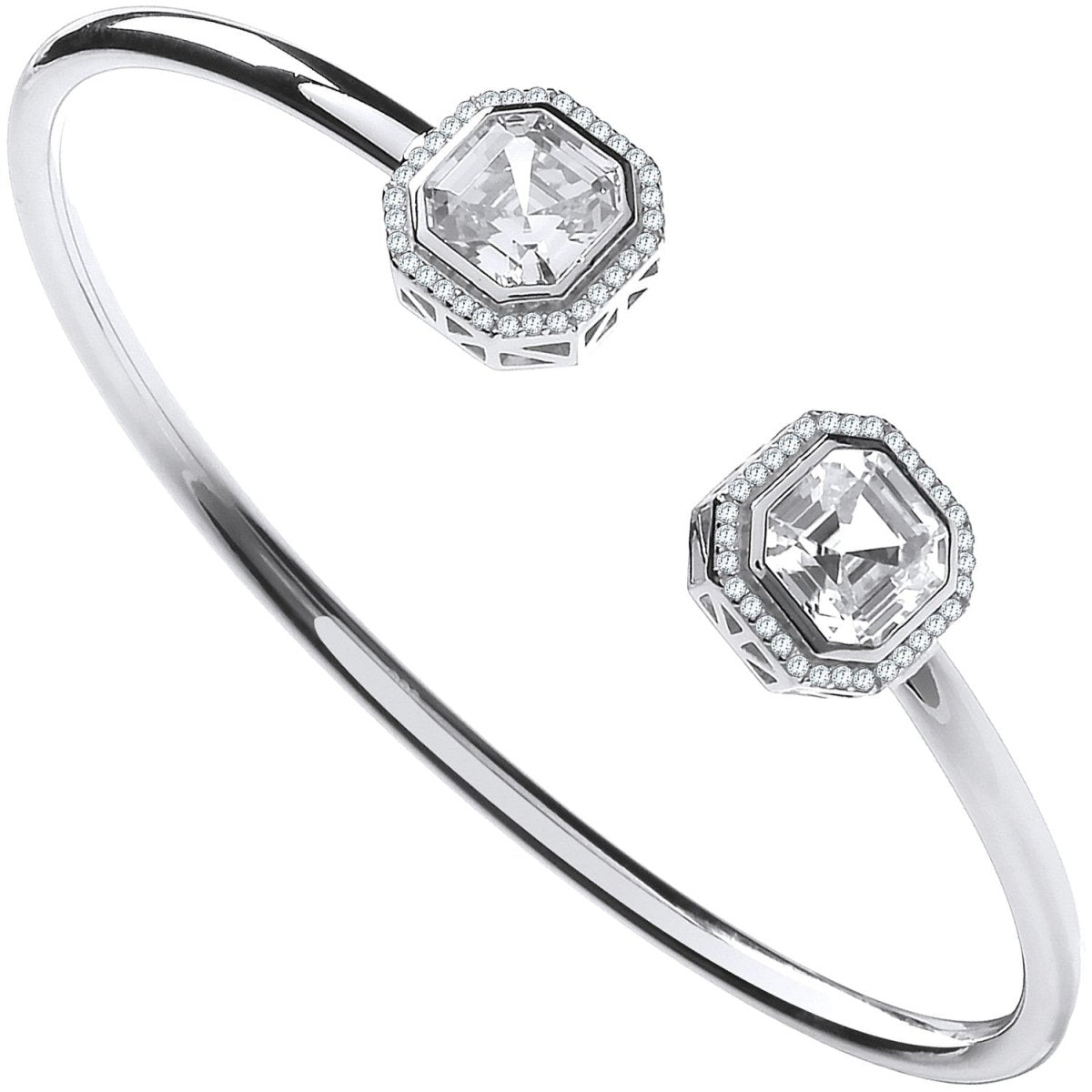 Sterling Silver Octagon CZ Torque Hollow Bangle - Samuel Perry