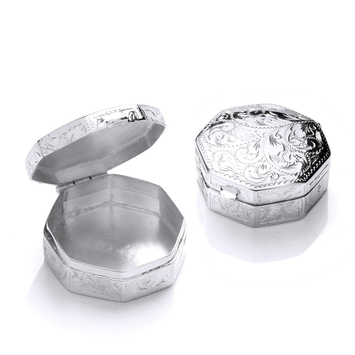 Sterling Silver Octagon Trinket (Pill) Box – Elegant & Compact - Samuel Perry