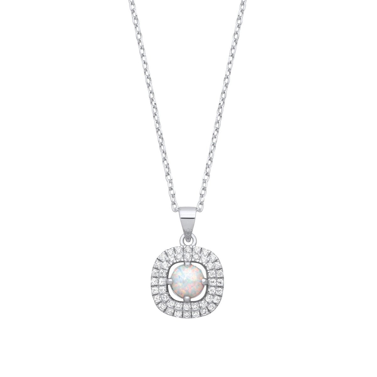 Sterling Silver Opal Halo Pendant Necklace - Samuel Perry