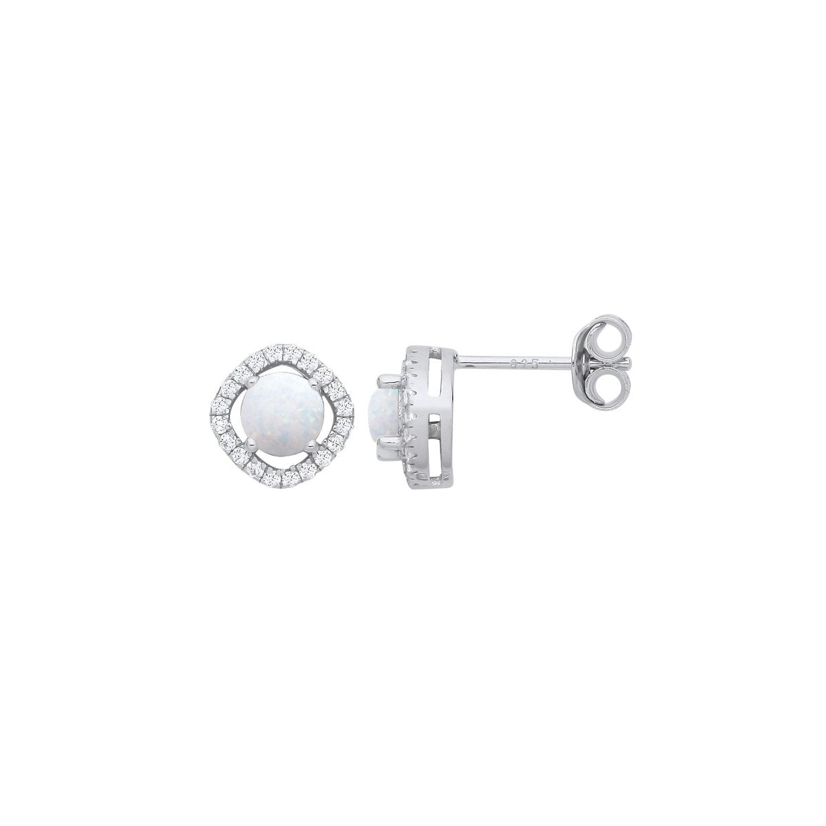 Sterling Silver Opal Halo Style Stud Earrings - Samuel Perry