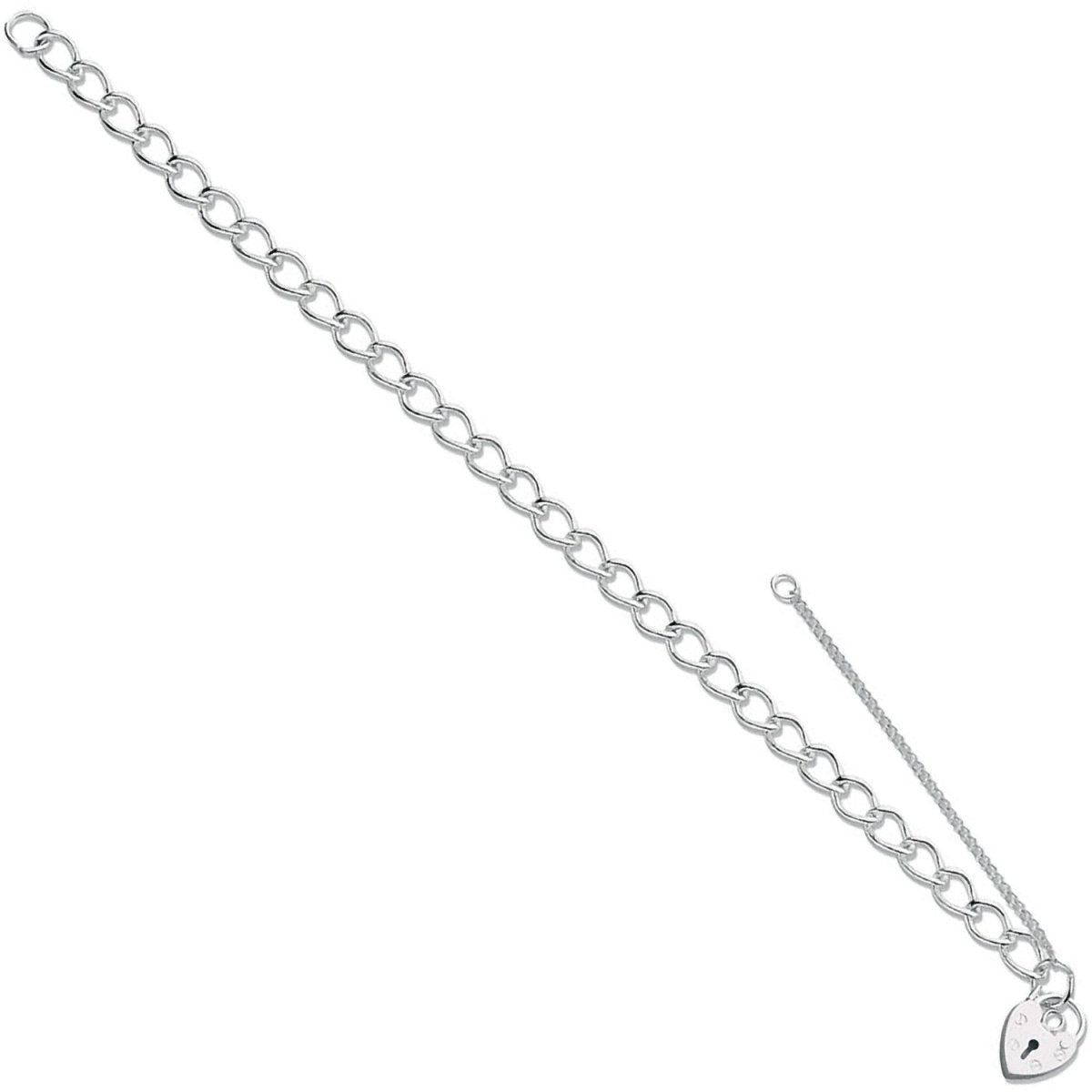 Sterling Silver Open Curb & Padlock Charm Bracelet - Samuel Perry