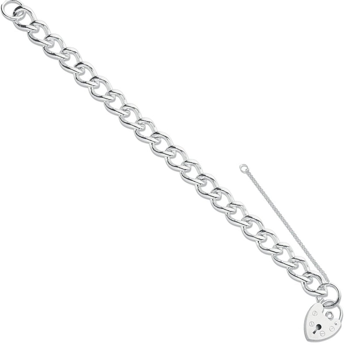 Sterling Silver Open Curb & Padlock Charm Bracelet - Samuel Perry