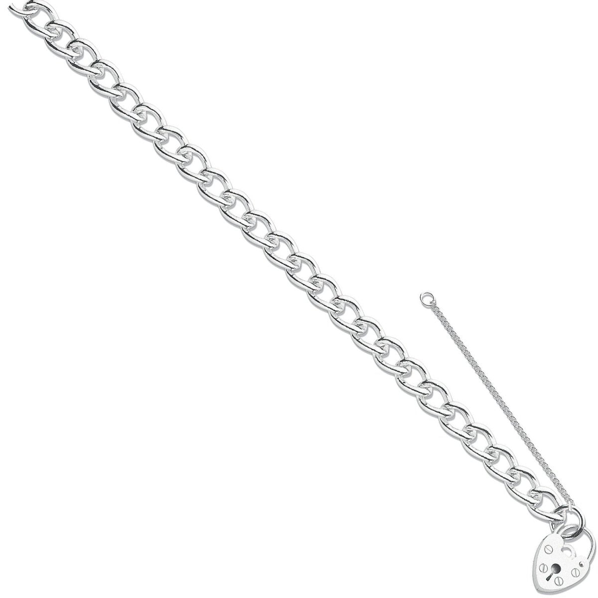 Sterling Silver Open Curb & Padlock Charm Bracelet - Samuel Perry