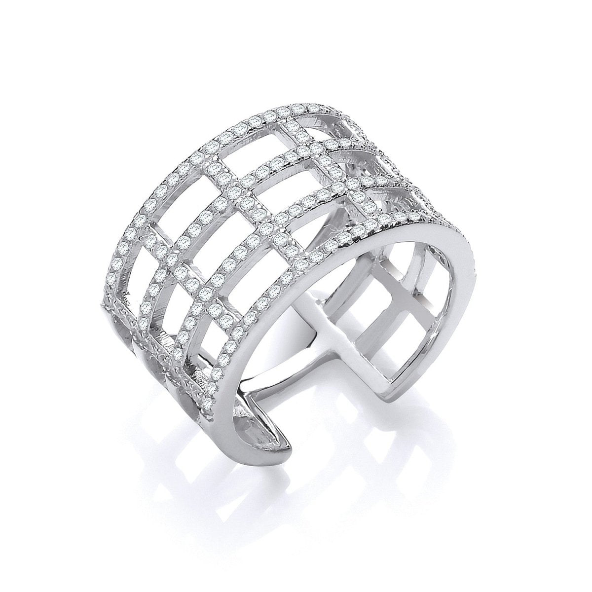 Sterling Silver Open Rectangular Designs CZ Ring - Samuel Perry