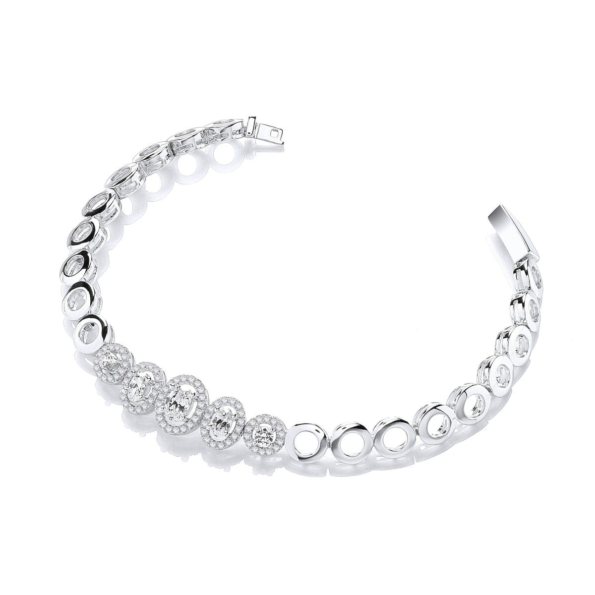 Sterling Silver Oval CZ Halo Link Bracelet - Samuel Perry