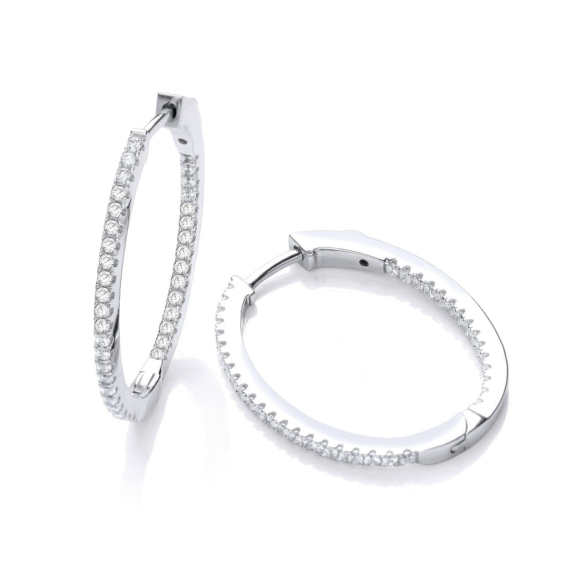 Sterling Silver Oval CZ Hoop Earrings - Samuel Perry