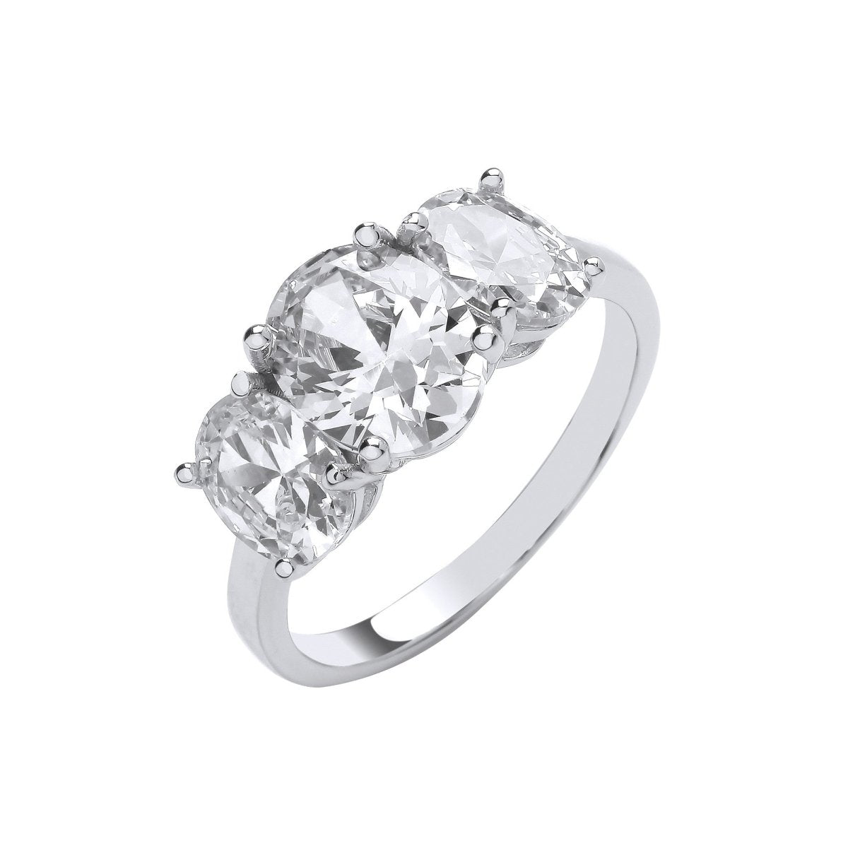 Sterling Silver Oval CZs Trilogy Ring - Samuel Perry