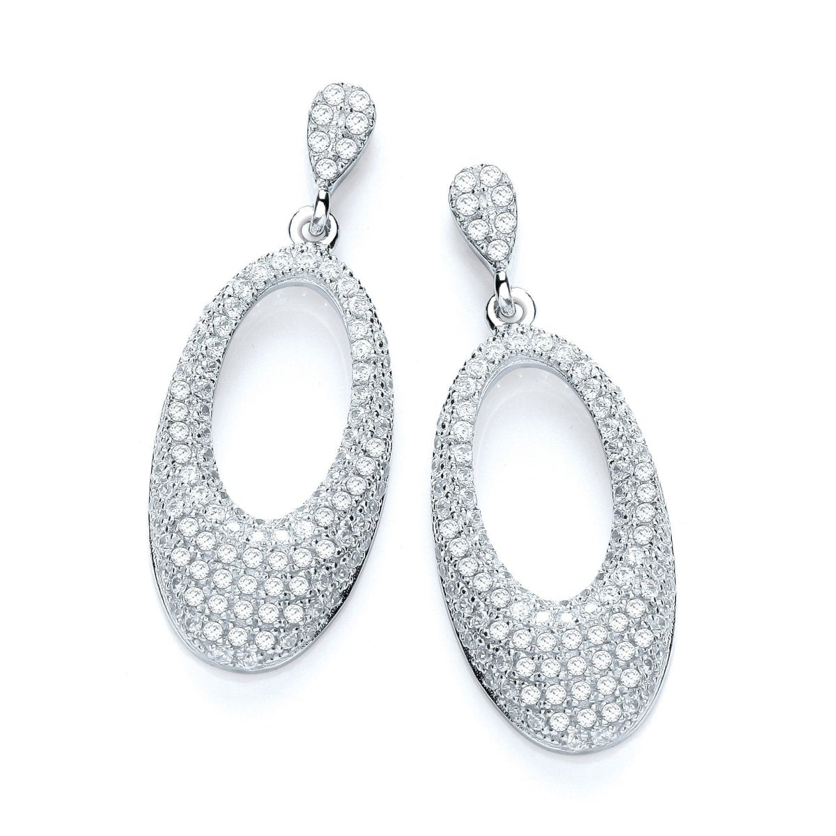 Sterling Silver Oval Drop Pave CZ Stud Earrings - Samuel Perry