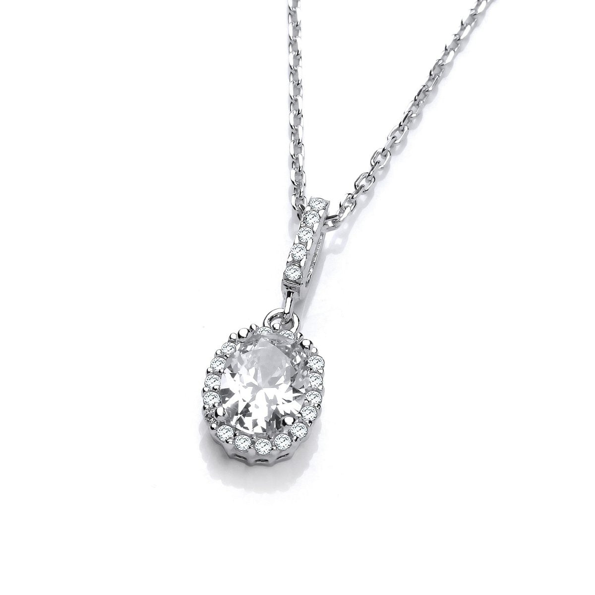 Sterling Silver Oval Halo CZ Necklace - Samuel Perry