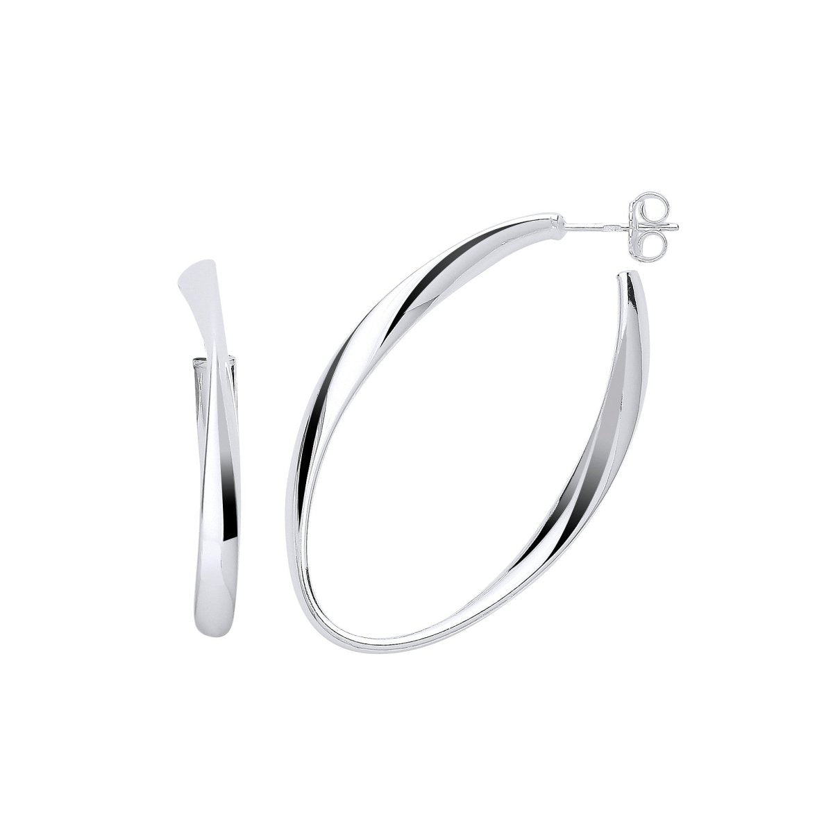 Sterling Silver Oval Twisted Large Hoop Earrings - Samuel Perry