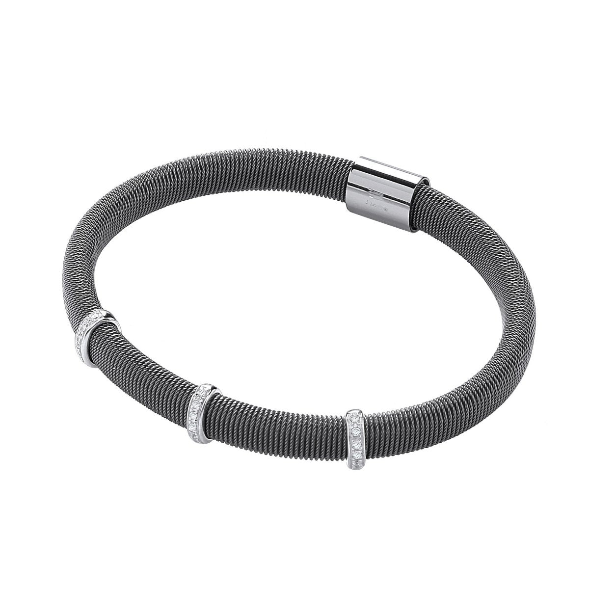 Sterling Silver Oxidised Magnetic CZ Bangle - Samuel Perry