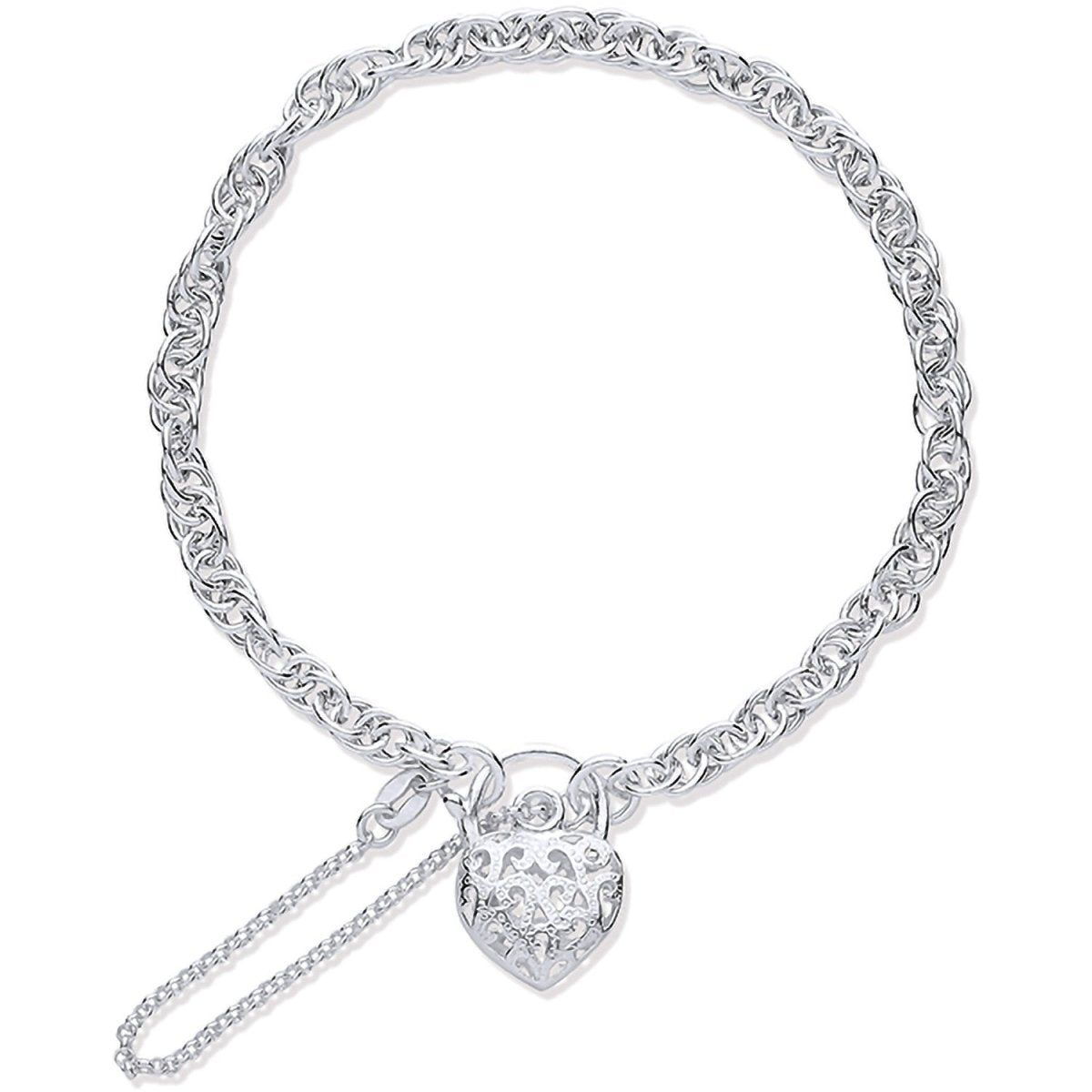 Sterling Silver Padlock Charm Bracelet with Safety Chain - Samuel Perry