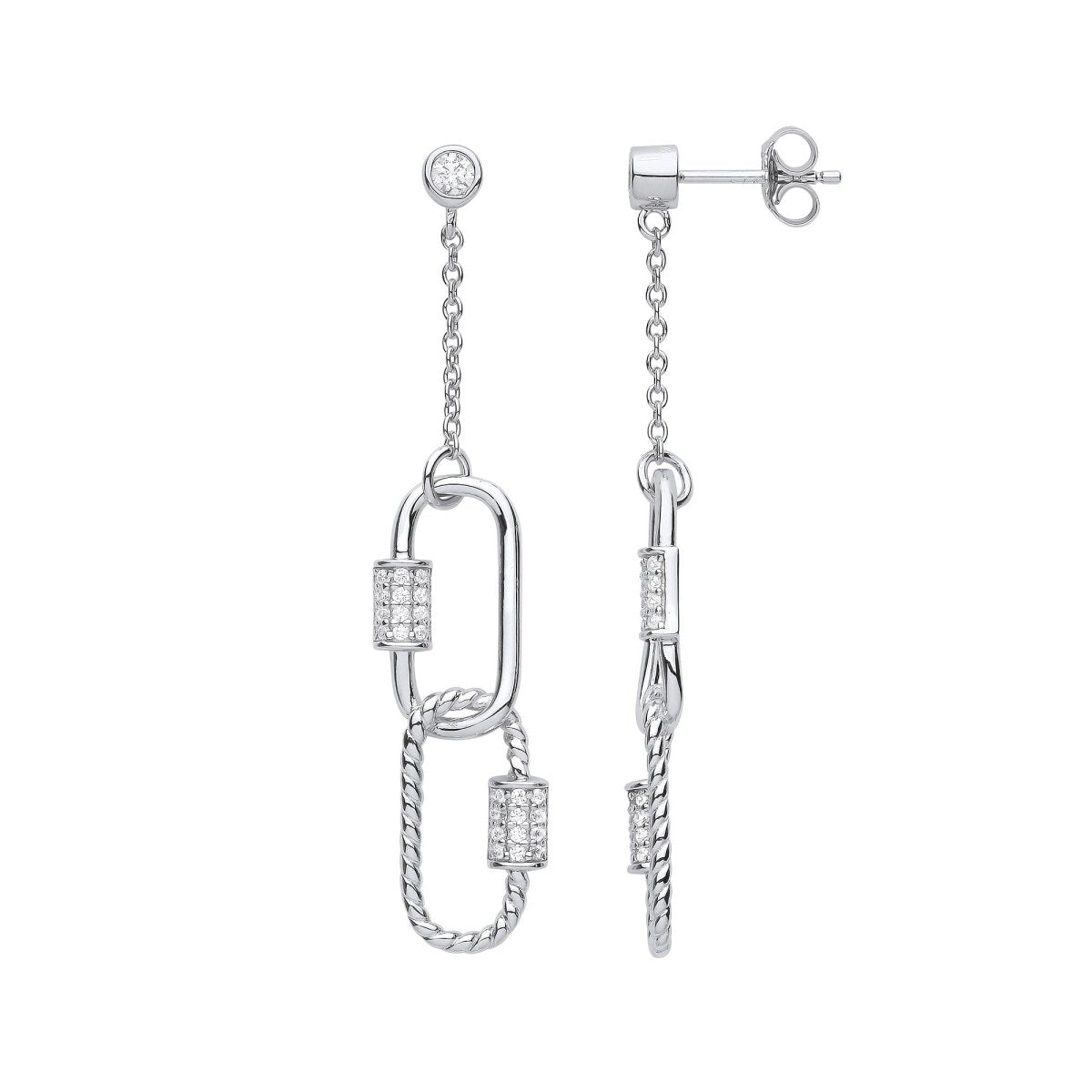 Sterling Silver Paper Clip CZ Drop Earrings - Samuel Perry