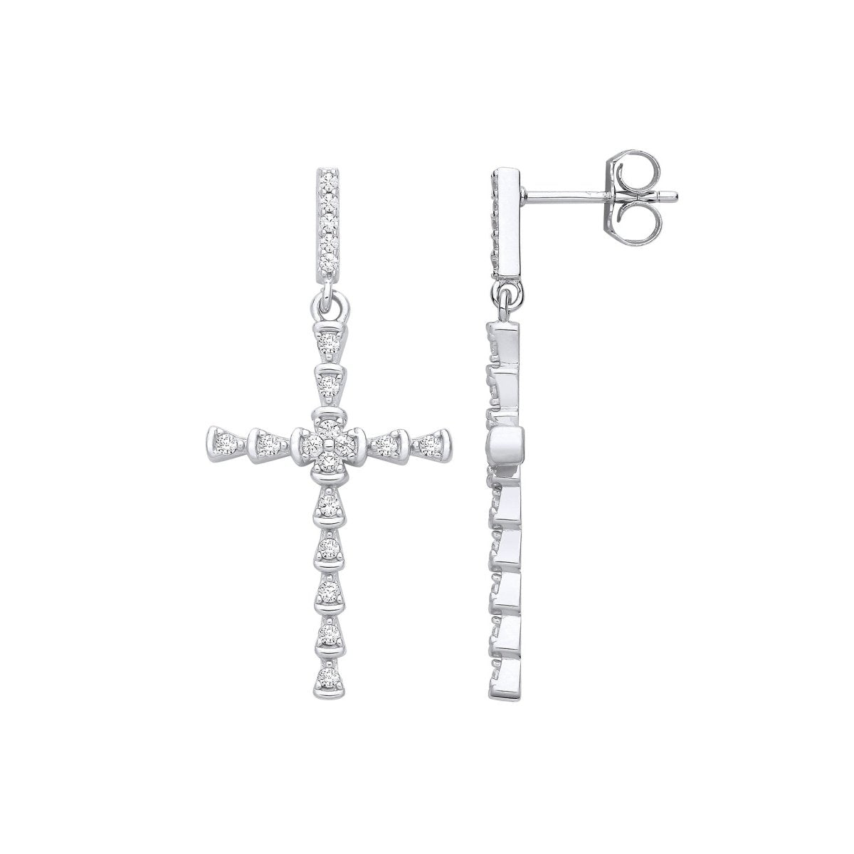 Sterling Silver Part Rub - Over CZ Cross Stud Earrings - Samuel Perry