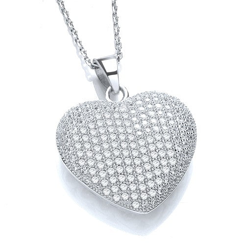 Sterling Silver Pave Heart CZ Necklace - Samuel Perry