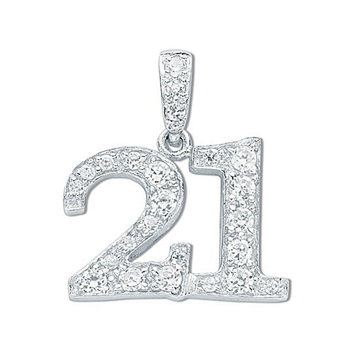 Sterling Silver Pave Set CZ 21 Drop Pendant – Sparkling & Celebratory - Samuel Perry