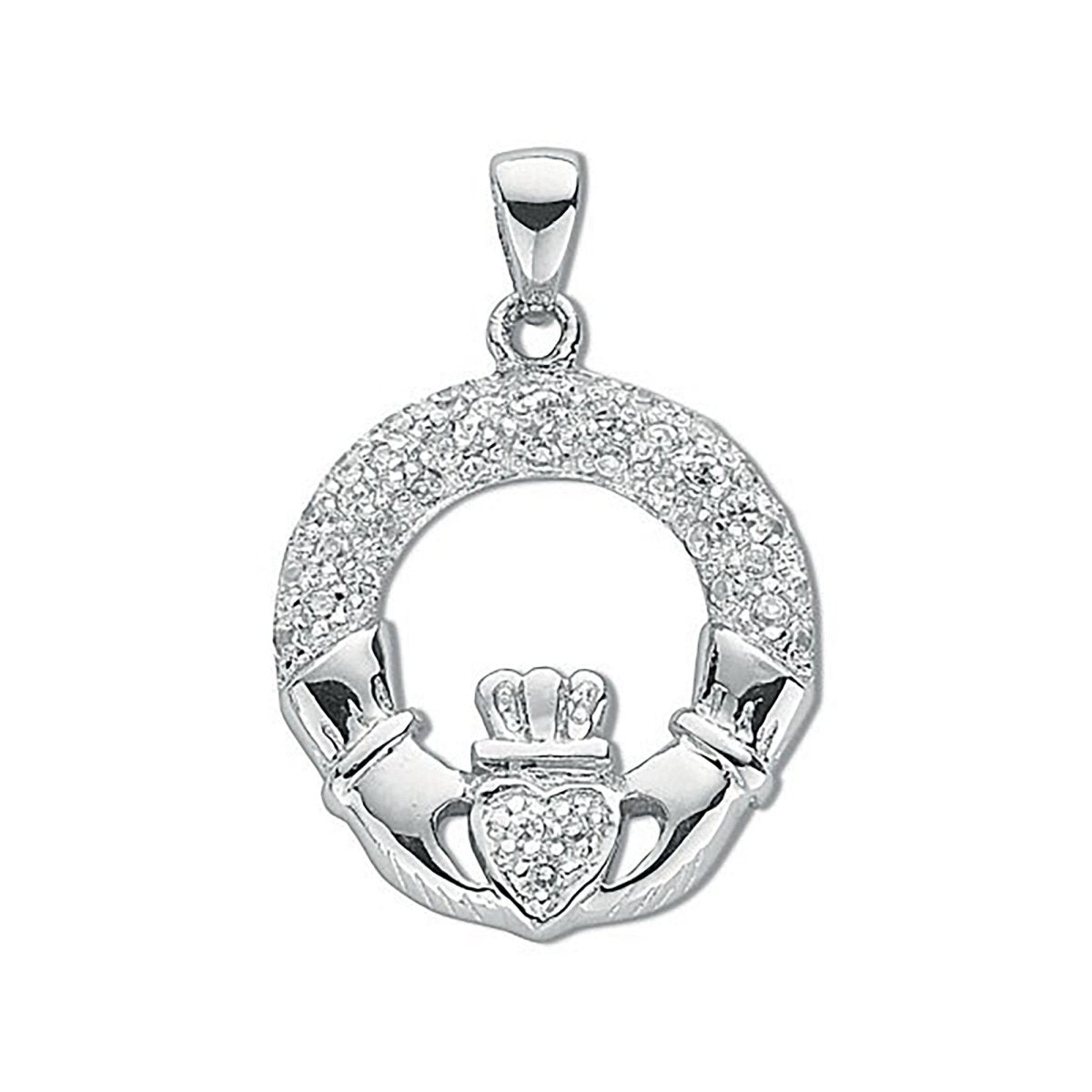 Sterling Silver Pave Set CZ Claddagh Drop Pendant – Symbolic & Elegant - Samuel Perry