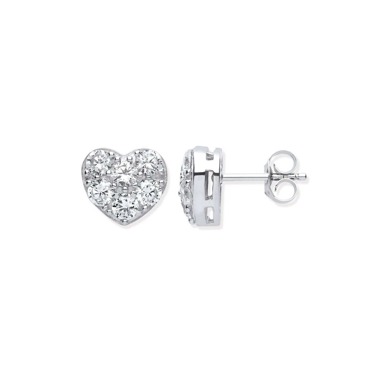 Sterling Silver Pave Set Heart Stud Earrings - Samuel Perry