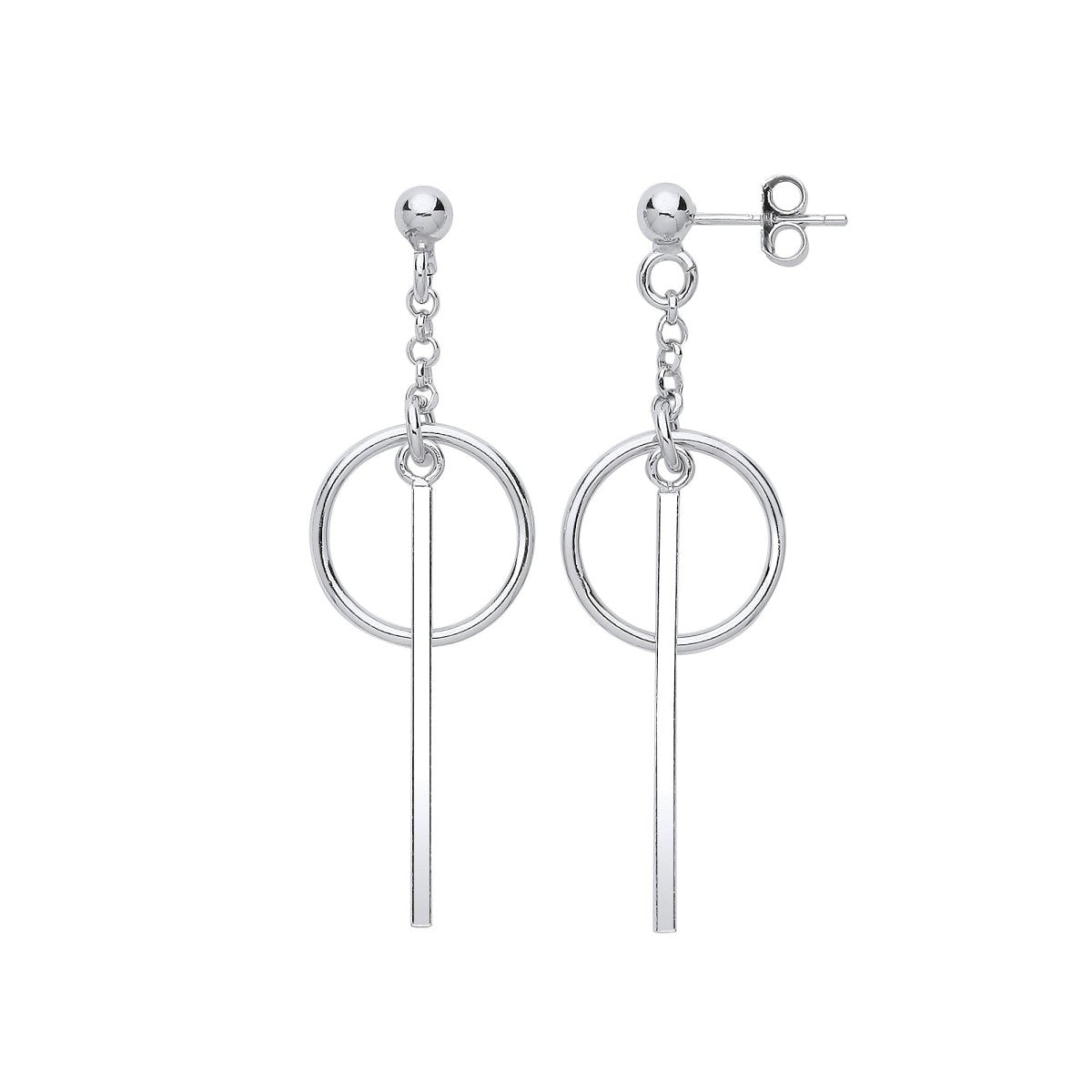 Sterling Silver Pin & Circle Drop Earrings - Samuel Perry