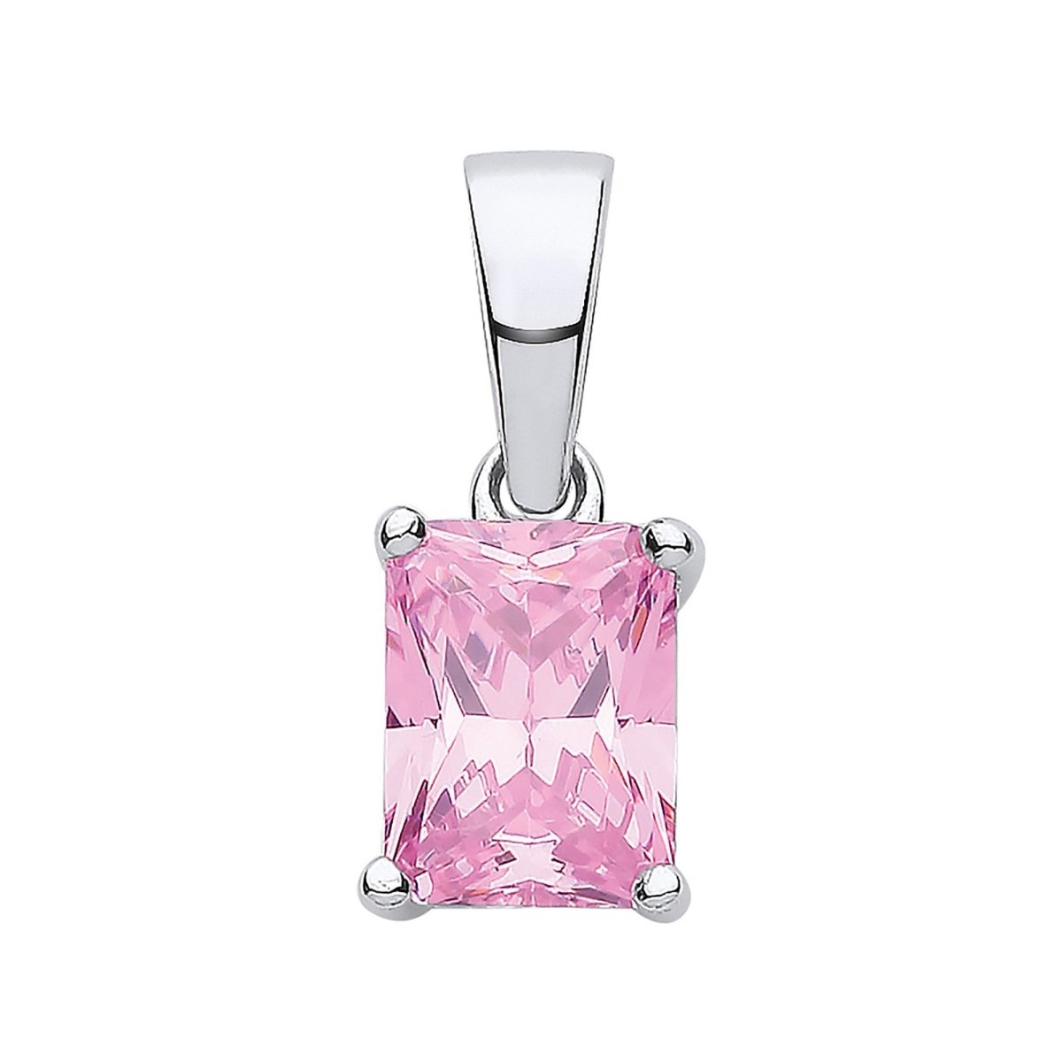 Sterling Silver Pink CZ Emerald Cut Pendant - Elegant - Samuel Perry