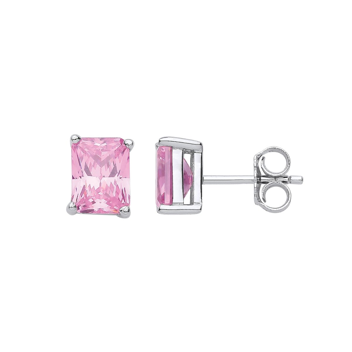 Sterling Silver Pink CZ Emerald Cut Stud Earrings - Samuel Perry