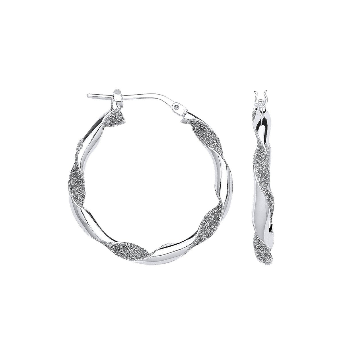 Sterling Silver Plain and Glitter 25mm Twisted Hoop Earrings - Samuel Perry