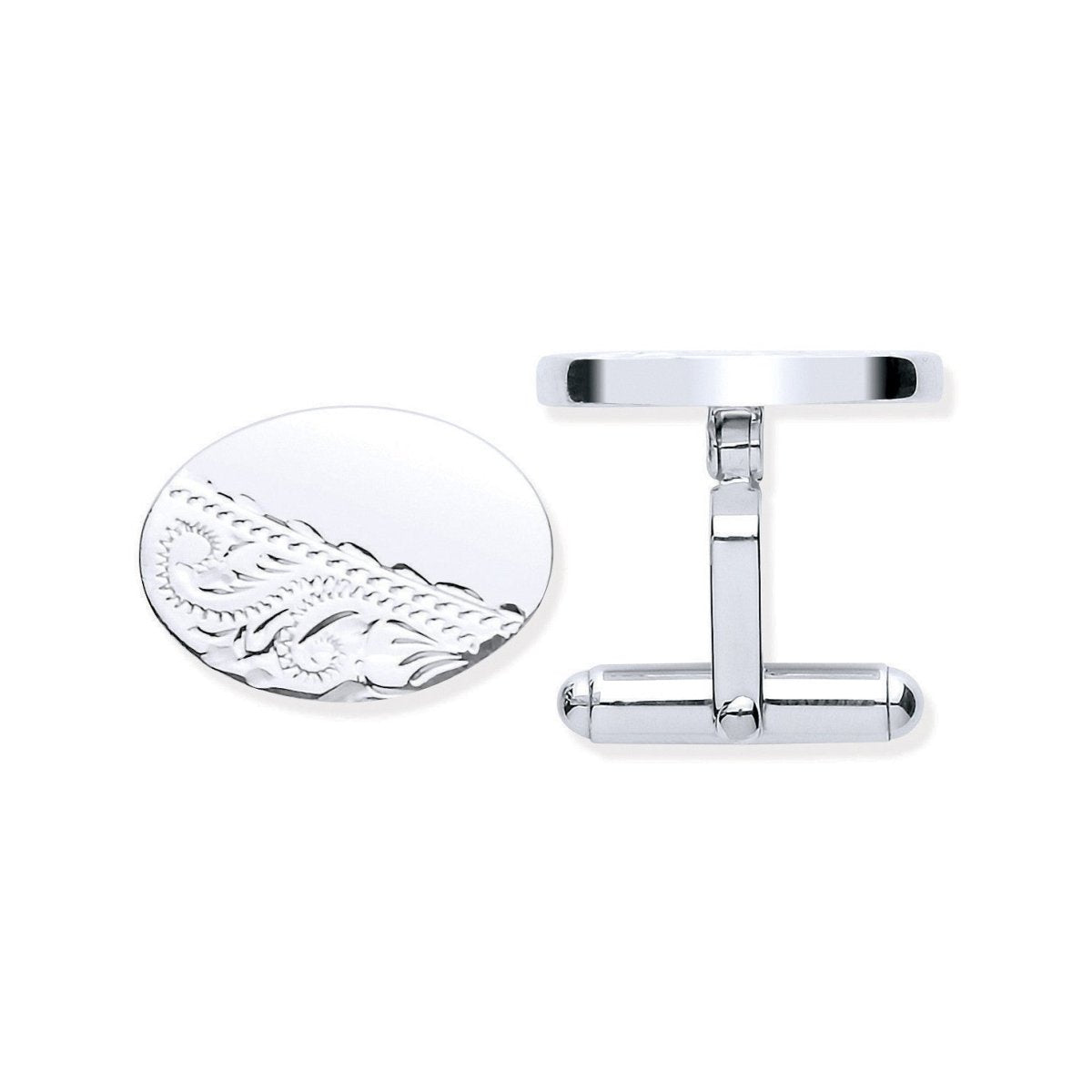 Sterling Silver Plain & Engraved Oval Cufflinks - Samuel Perry