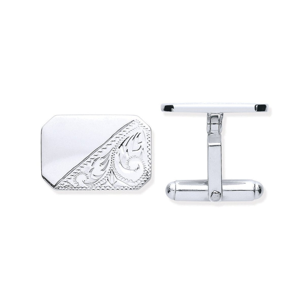 Sterling Silver Plain & Engraved Rectangle Cufflinks - Samuel Perry