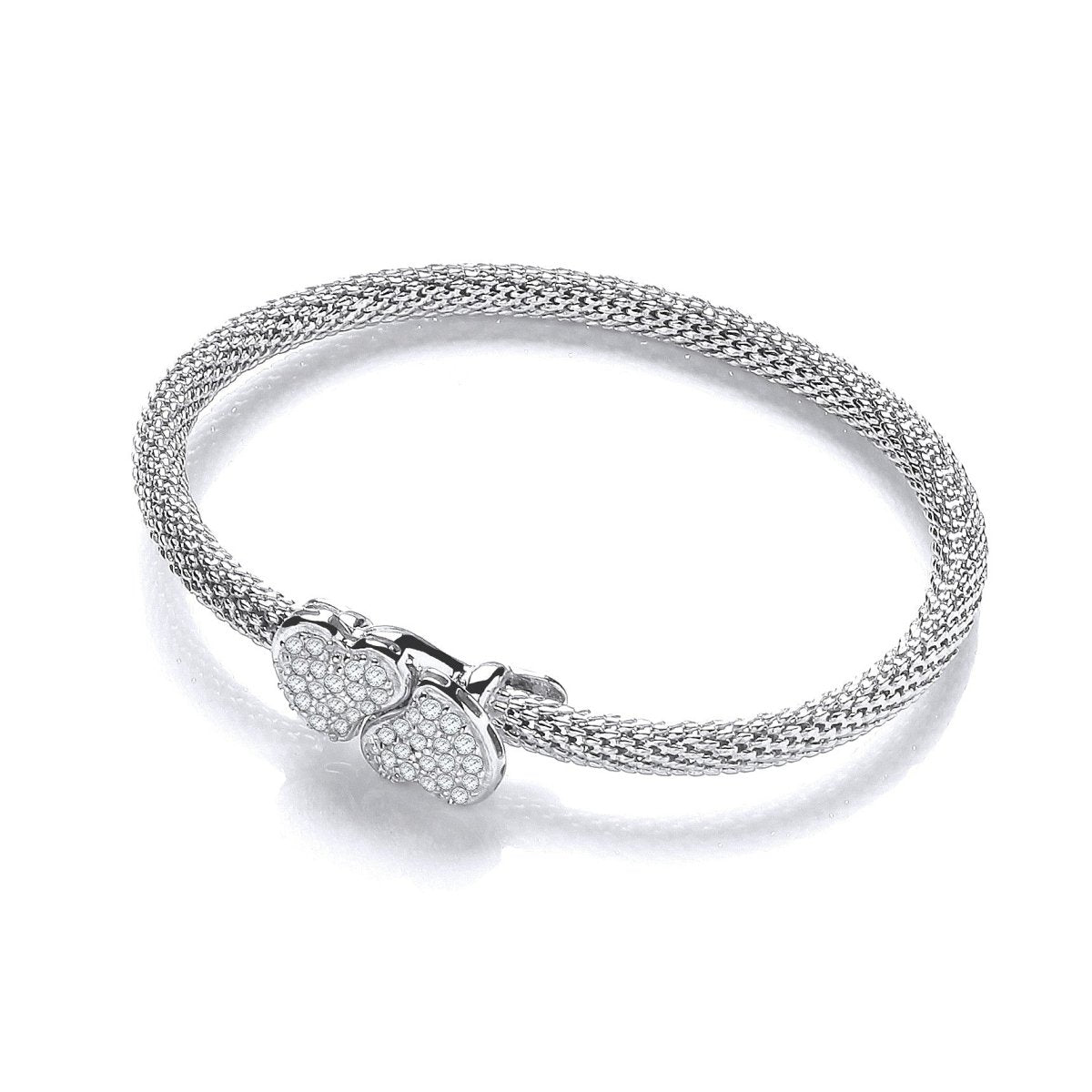 Sterling Silver Popcorn Heart Crystal Bangle - Samuel Perry