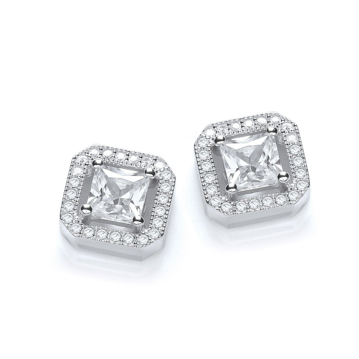 Sterling Silver Princess Cut CZ Stud Earrings - Samuel Perry