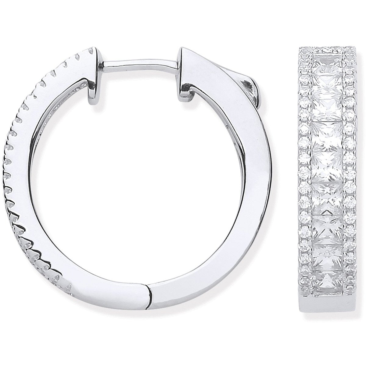 Sterling Silver Princess & Round CZ 20mm Huggies - Samuel Perry