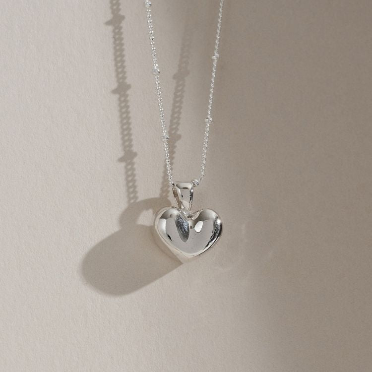 Sterling Silver Puffy Heart Necklace - Samuel Perry