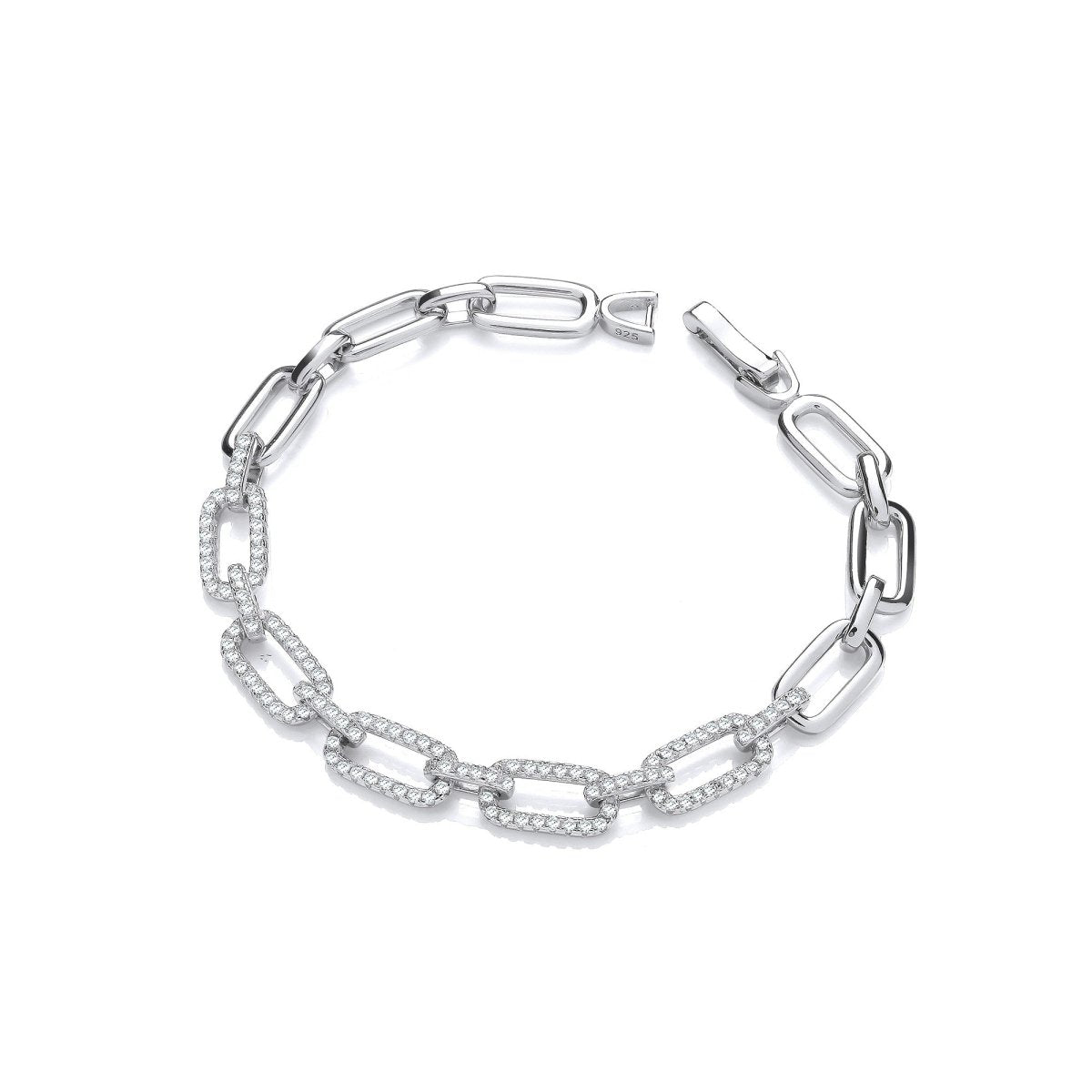 Sterling Silver Rectangle Fancy CZ Link Bracelet - Samuel Perry