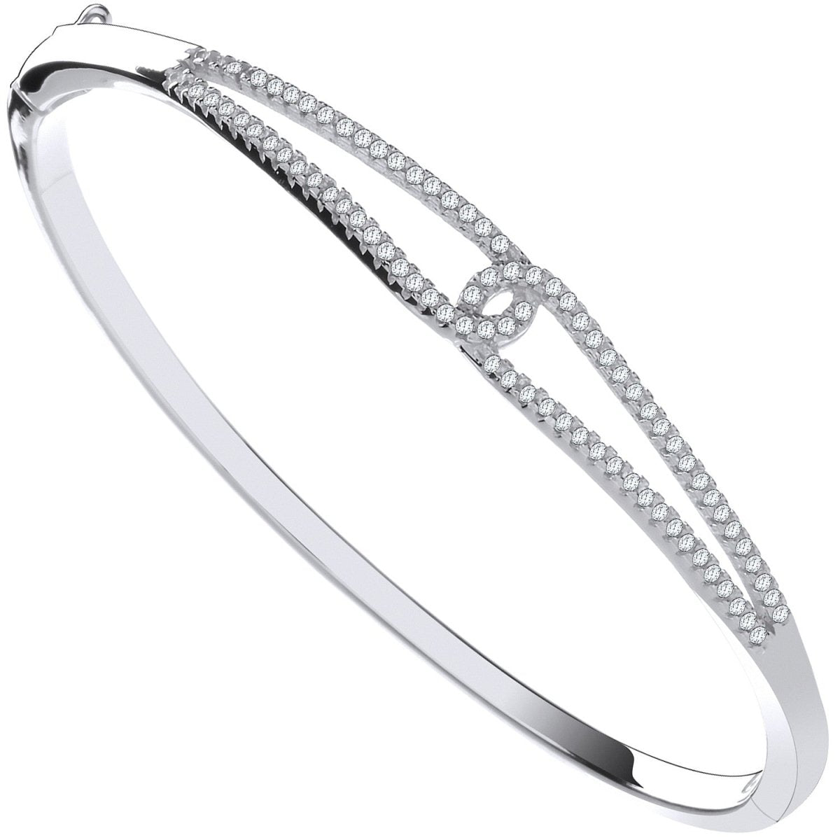 Sterling Silver Refined Split Shank CZ Ladies Hinged Bangle - Samuel Perry