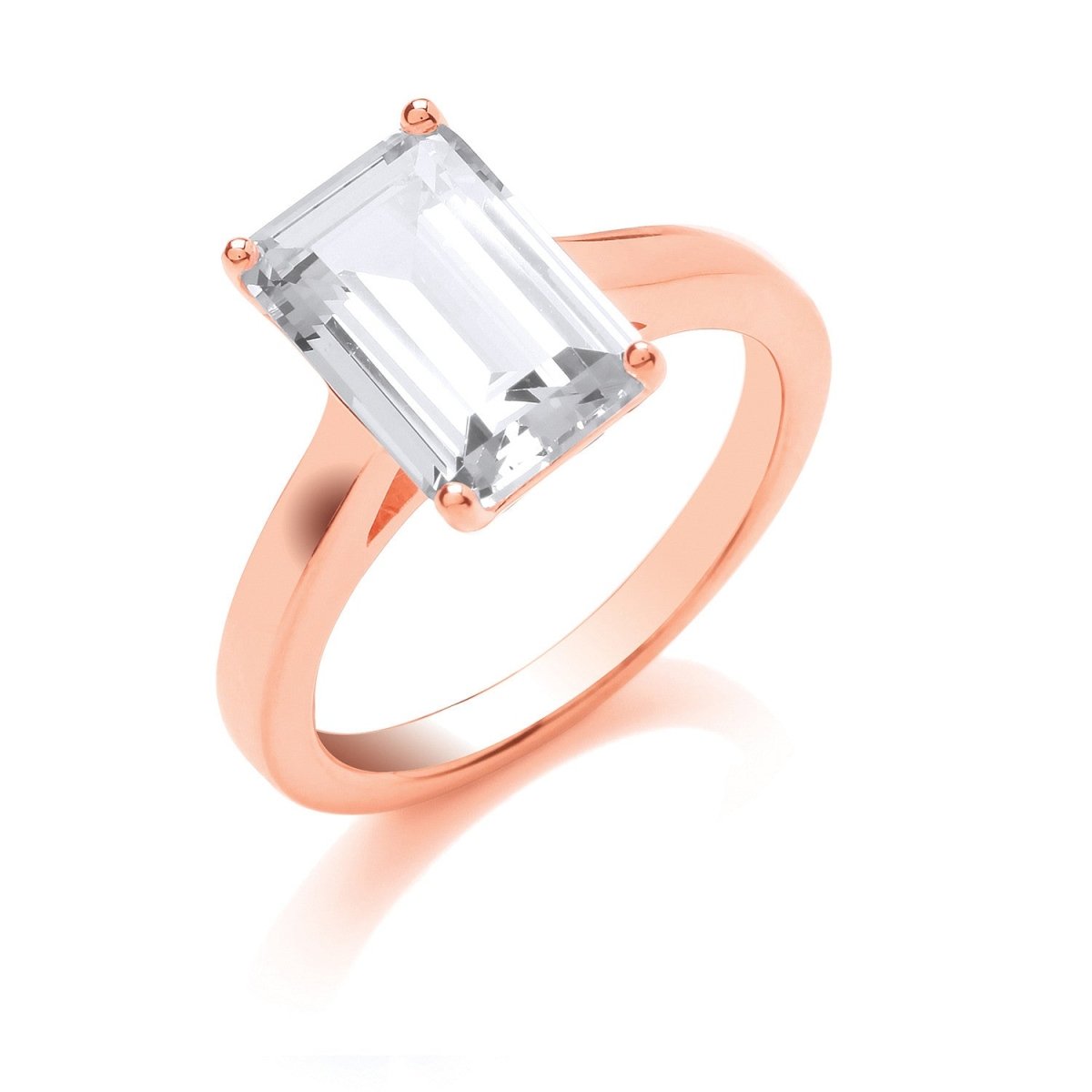 Sterling Silver RG Plated Emerald Cut Solitaire Ring - Samuel Perry