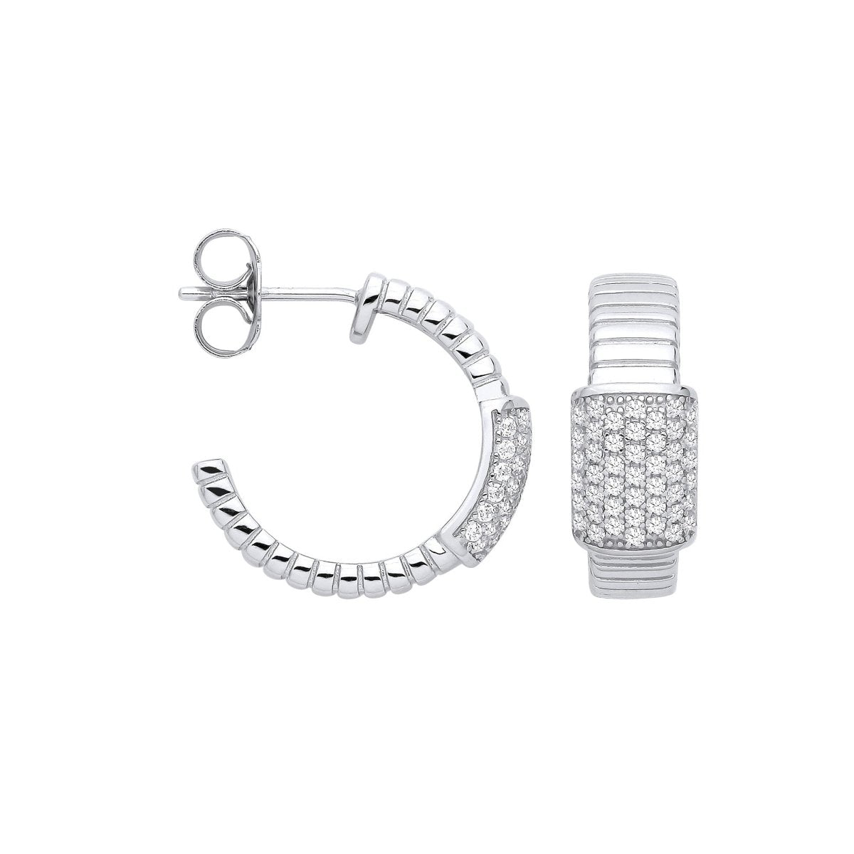 Sterling Silver Ribbed Link with CZ ID Plate Earrings - Samuel Perry