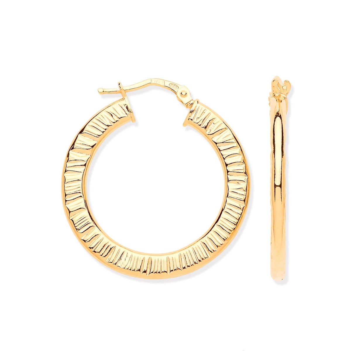 Sterling Silver Ribbed Yellow Gold Plated Hoop Earrings - Samuel Perry