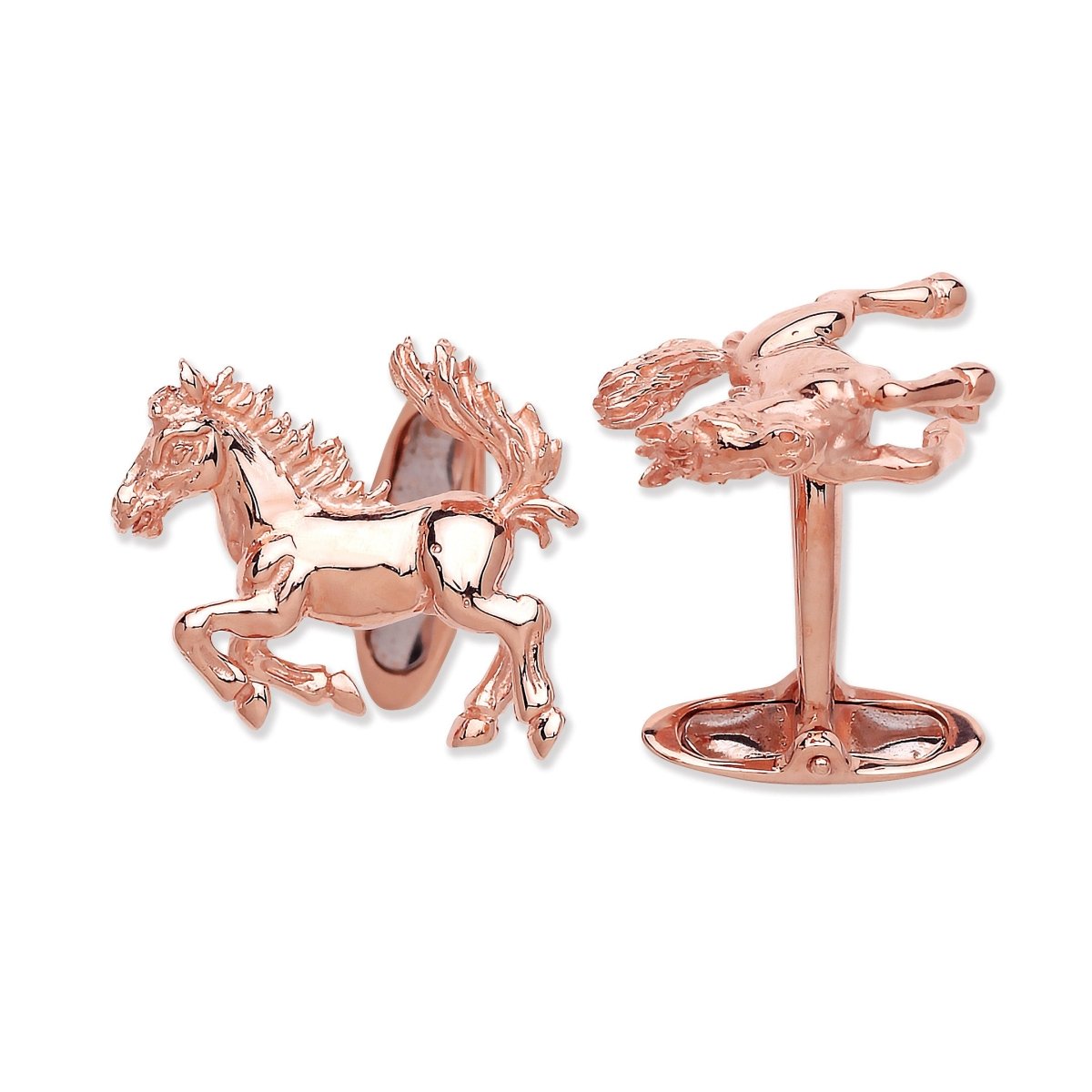 Sterling Silver Rose Gold Coated Horse Cufflinks - Samuel Perry