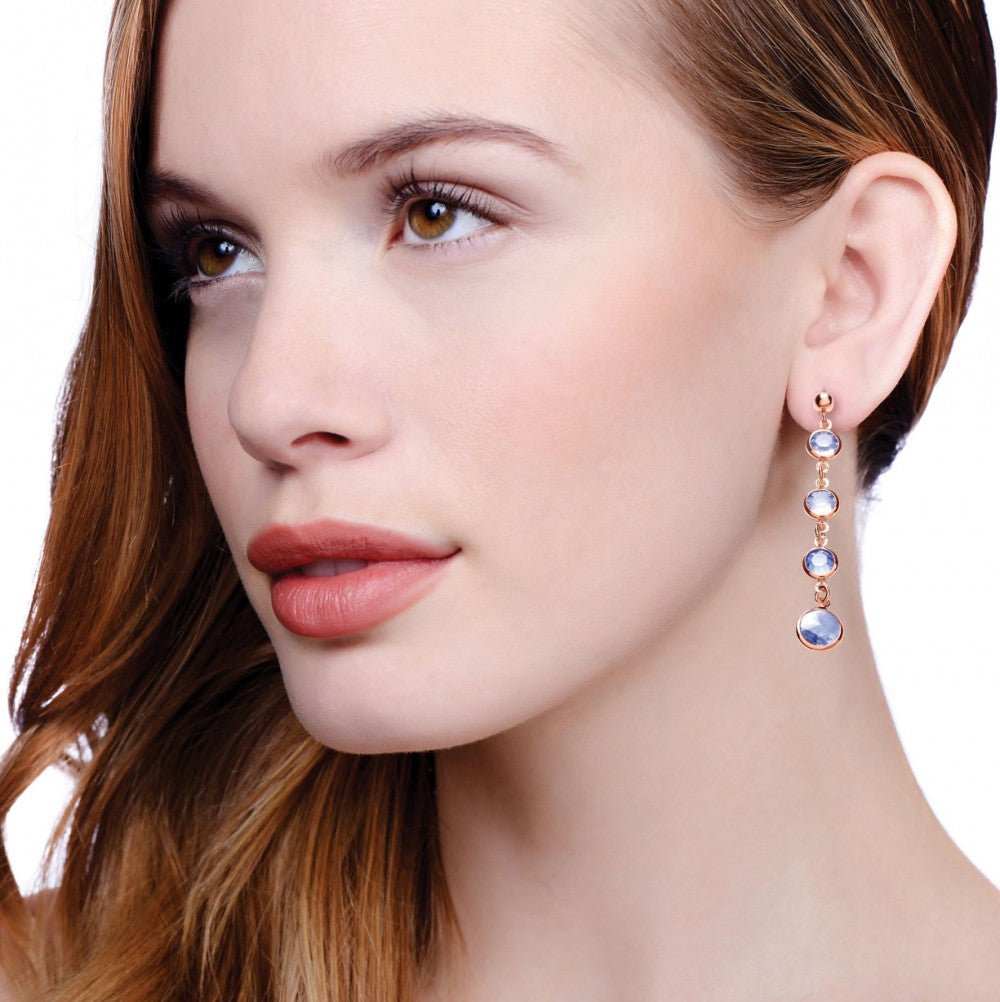 Sterling Silver & Rose Gold Vermeil Blue CZ Drop Earrings - Samuel Perry