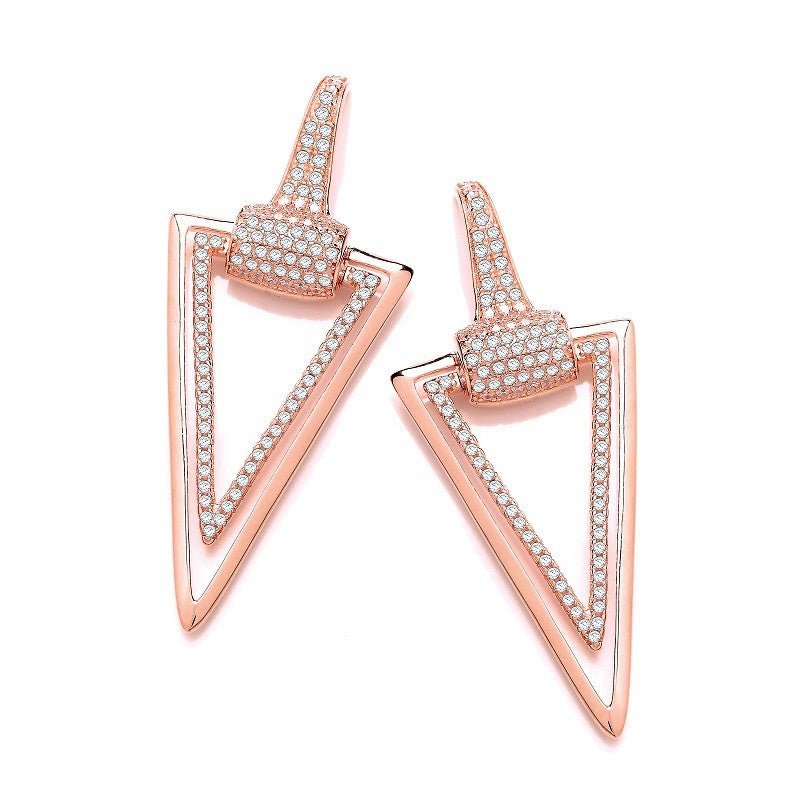 Sterling Silver & Rose Gold Vermeil Large Triangle Fancy CZ Drop Earrings - Samuel Perry
