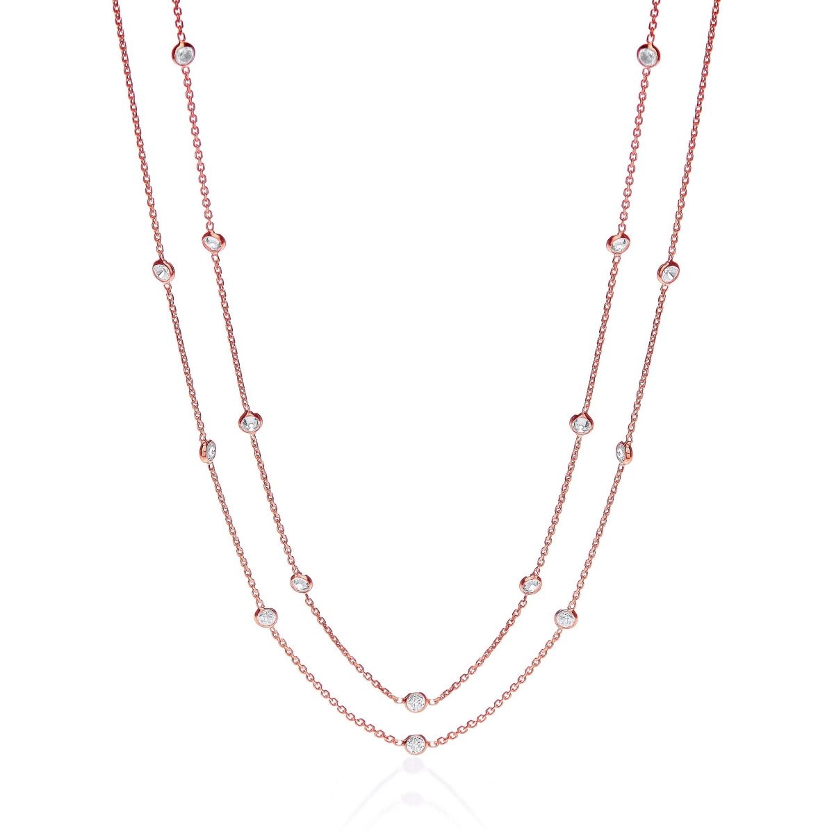 Sterling Silver & Rose Gold Vermeil Long CZ Necklace 38" - Samuel Perry