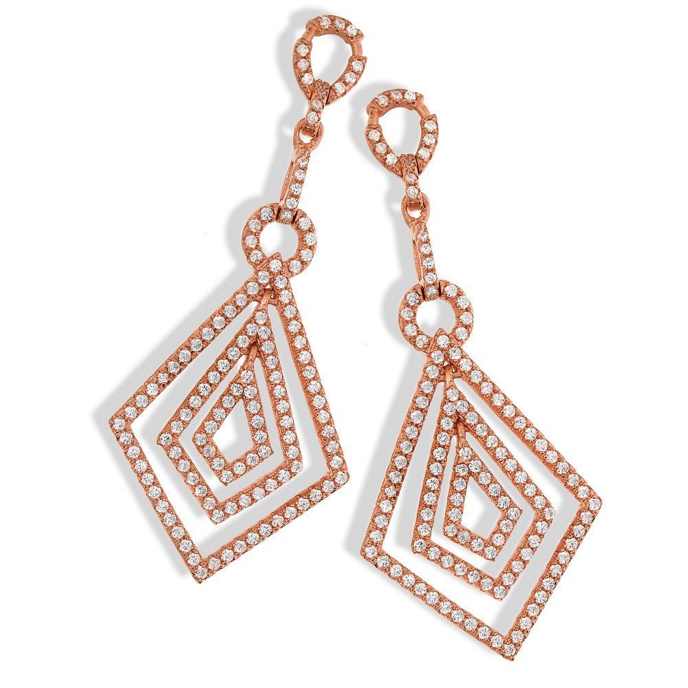 Sterling Silver & Rose Gold Vermeil Micro Pave CZ Drop Earrings - Samuel Perry